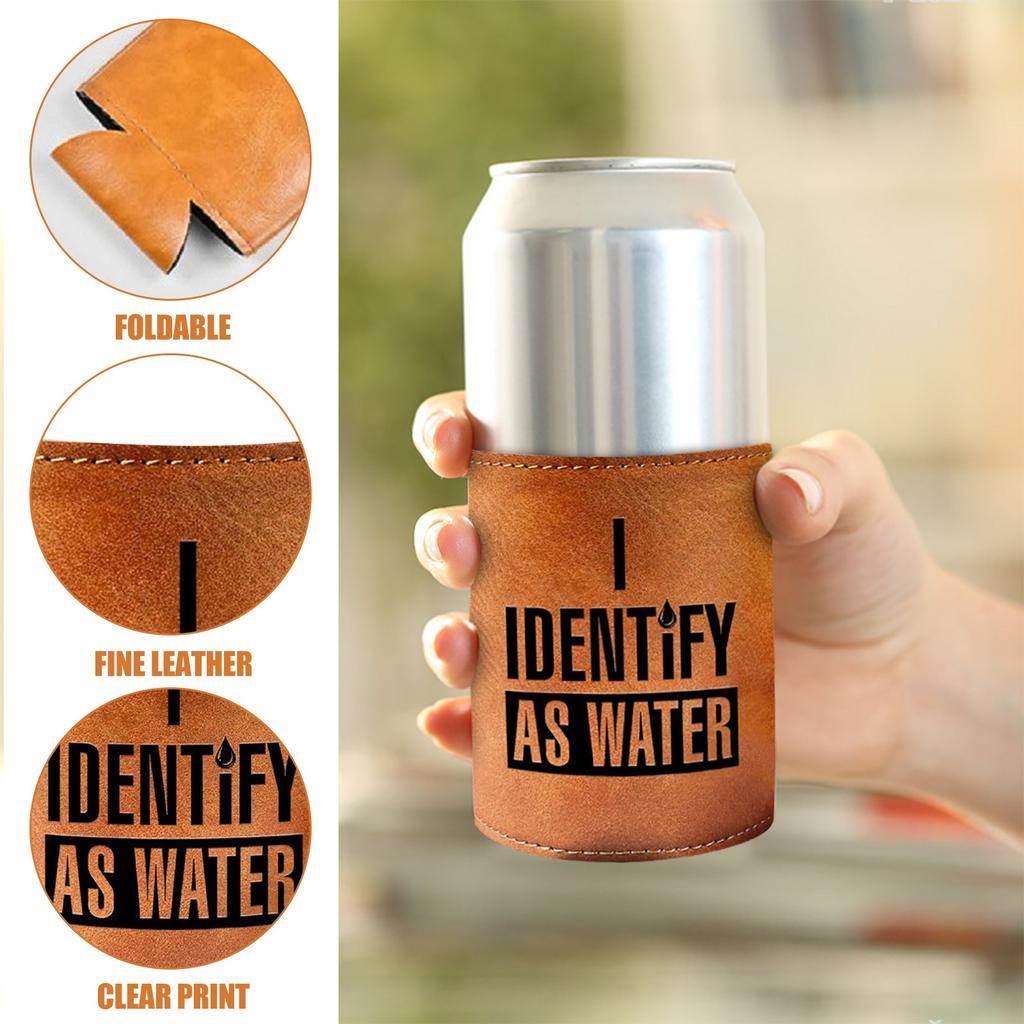 Leather Can Cup Cover, Leather Cover, Outdoor Chilled Beer Bottle Cover, Black Printed Waterproof Cola Bottle Cover