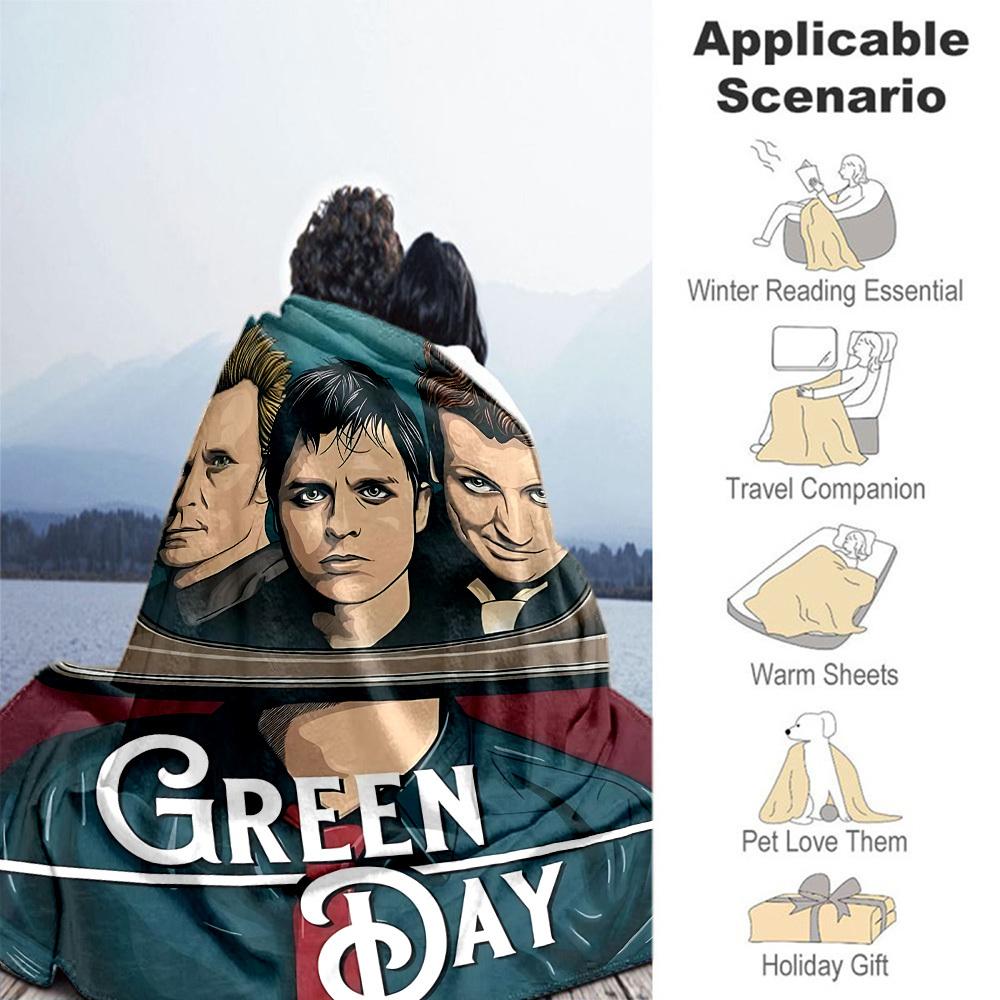 1pc Green Day Music Band Outdoor Blanket Lightweight Flannel, Soft & Warm, All Season Use for Sofa, Outdoor, Camping, Living Room, Office, Chair