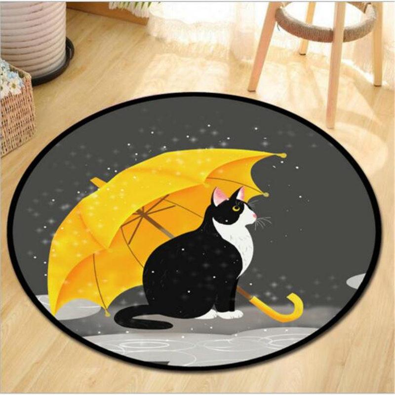 Living Room Bedroom Kids Room Rug Home Carpet Floor Door Mat Creative Cute Dog and Cat Round Rug