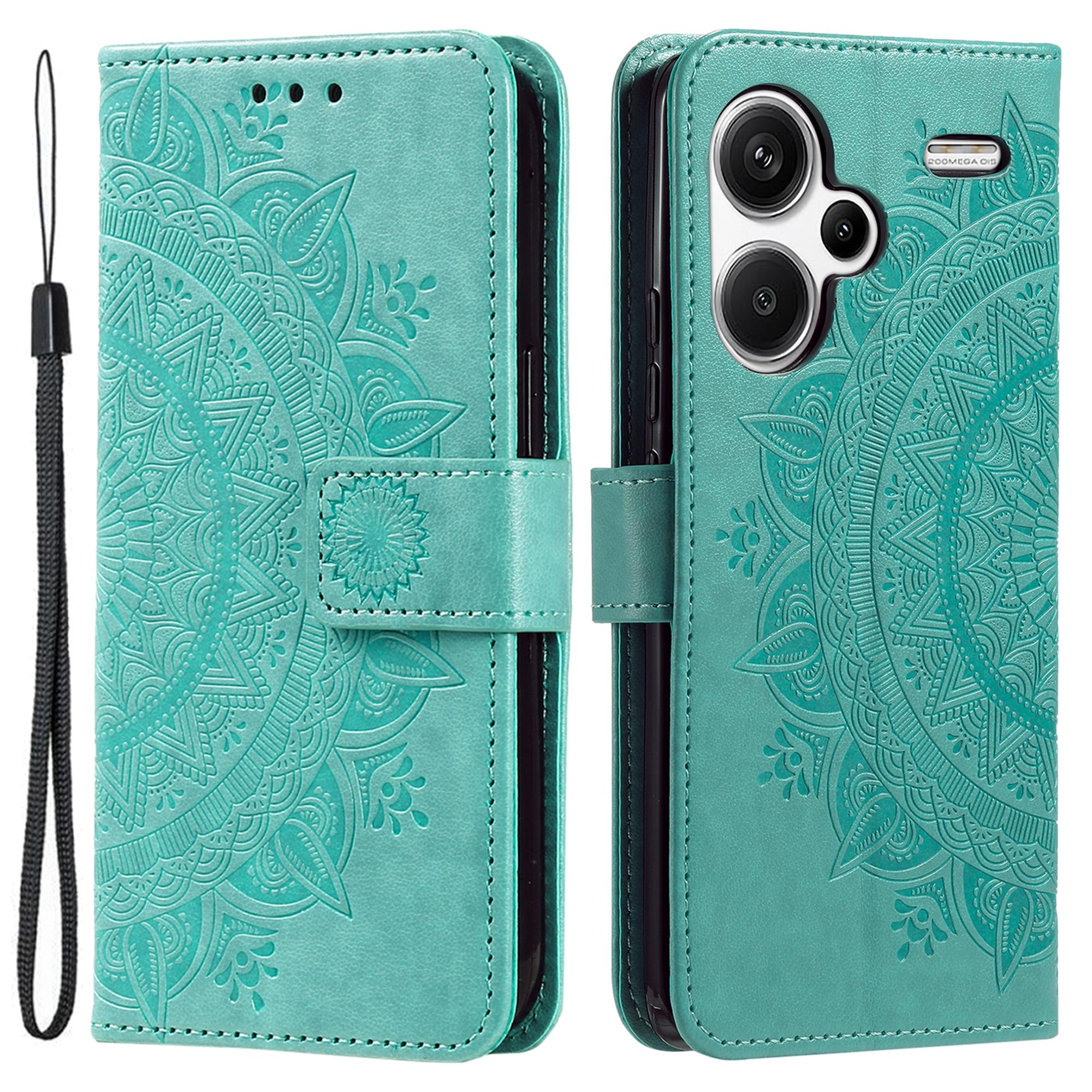 

For Xiaomi Redmi Note 13 Pro+ 5G Case Mandala Flower Imprinted PU Leather Flip Cover Green