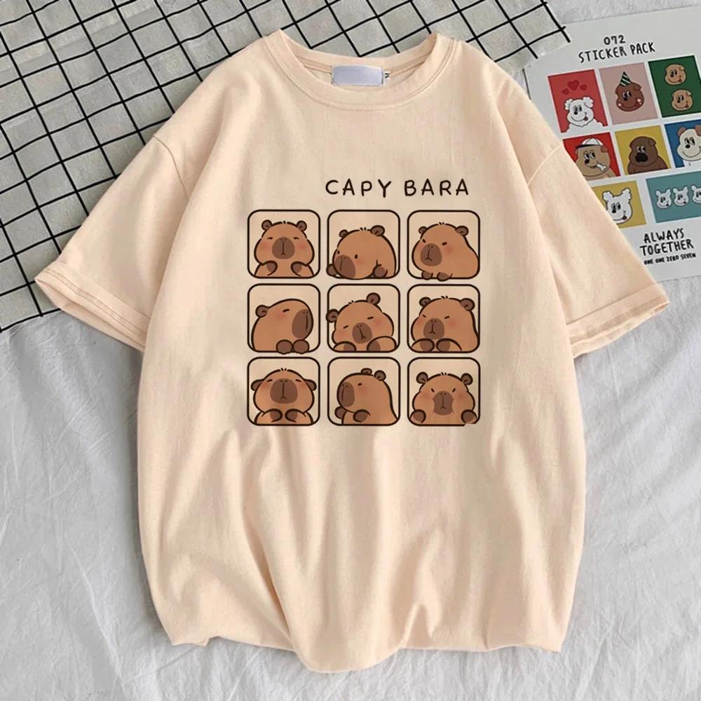 Capybara Kapibara Women's Fashion Kawaii Clothes T-shirt Soft Round Neck Short Sleeve Cute Top Pattern Clothing