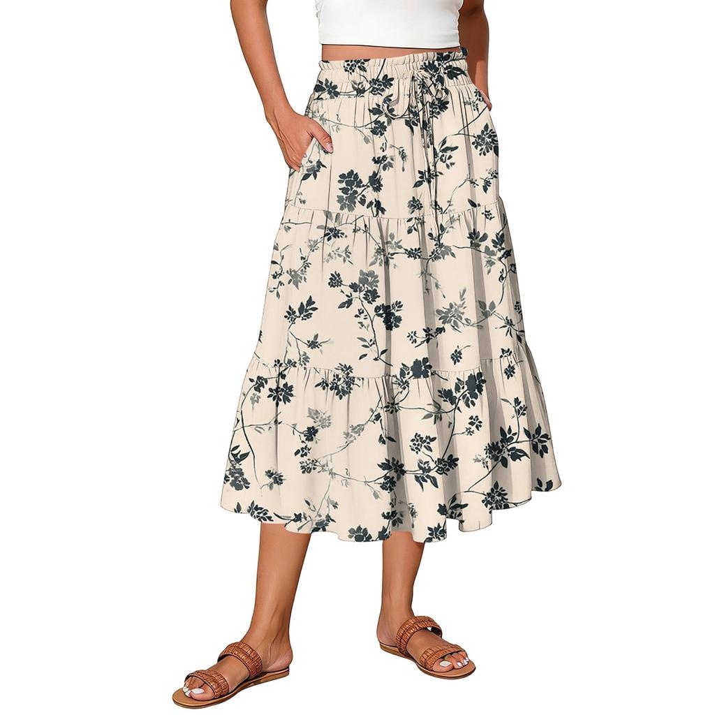 Gonna Maxi da Donna Coulisse Vita Alta Estiva Gonne Lunghe Leggere a Balze Fluide Floreali Plissettate