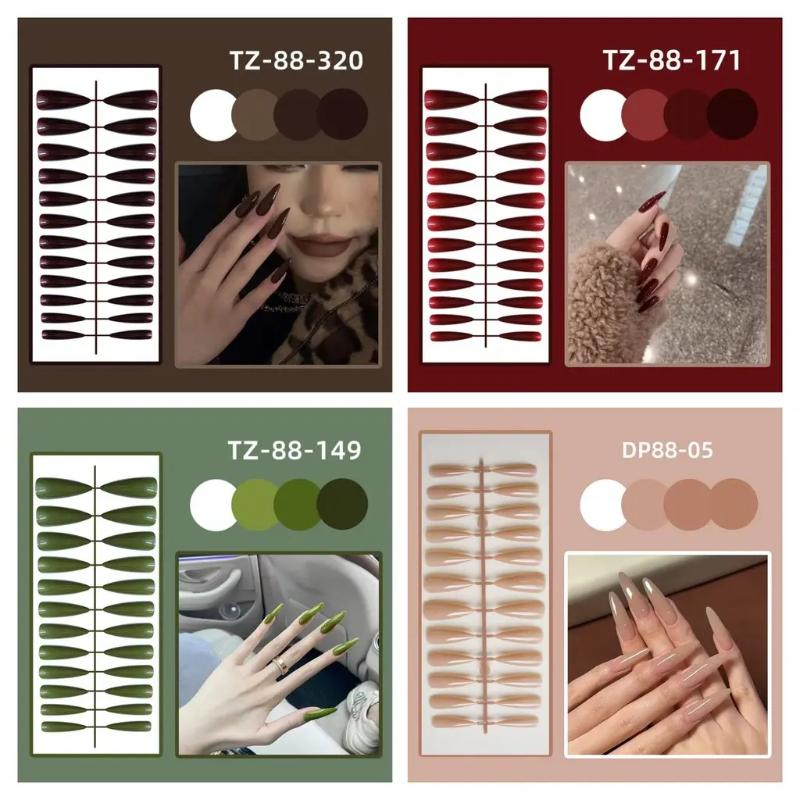24Pcs New Detachable Solid Color Fake Nails Wearable Bright Long Ballet False Nails Full Cover Manicure Press-On Nails Women