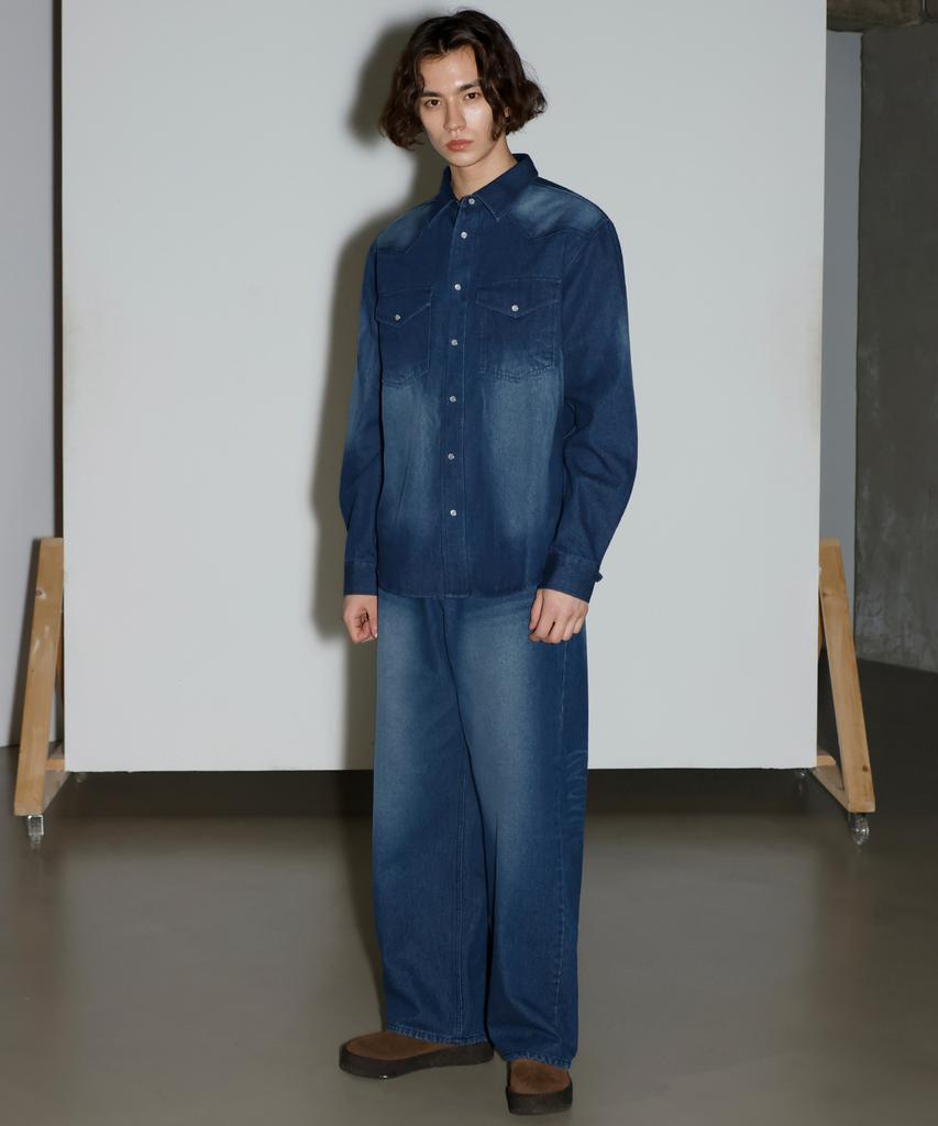SIGNATURE [Choi Jong-Woo X Signature] Western Washed Denim Shirt [Indigo]