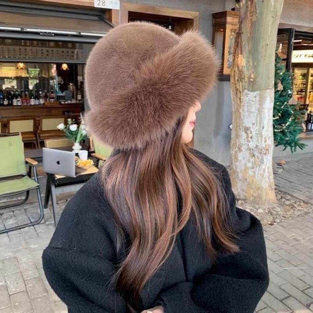 Women's Winter Beret Fashion Versatile Thickened Warm Faux Fox Fur Mink Velvet Mongolian Hat