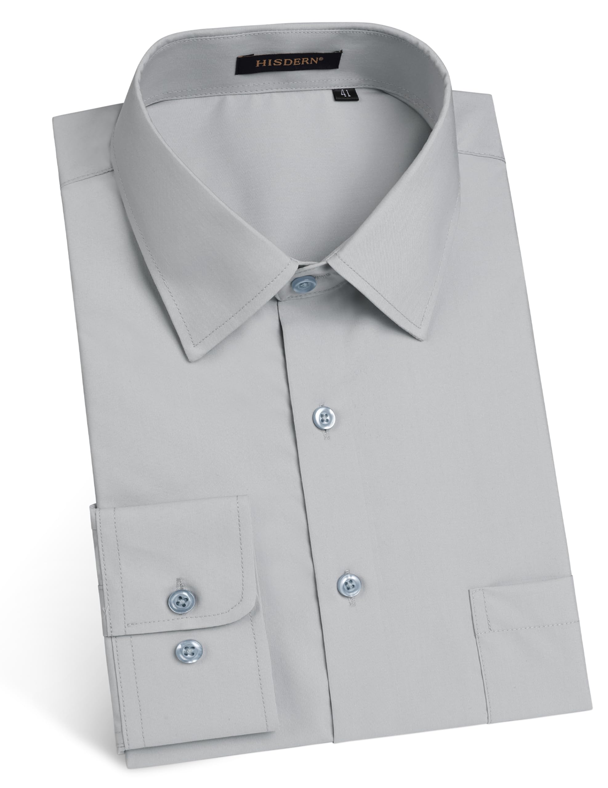 

HISDERN Men s Long Sleeve No-Iron Dress Shirt, Gray, Shape Memory, Breathable, Quick-Drying, Regular Fit, 41cm Neck, 501Air