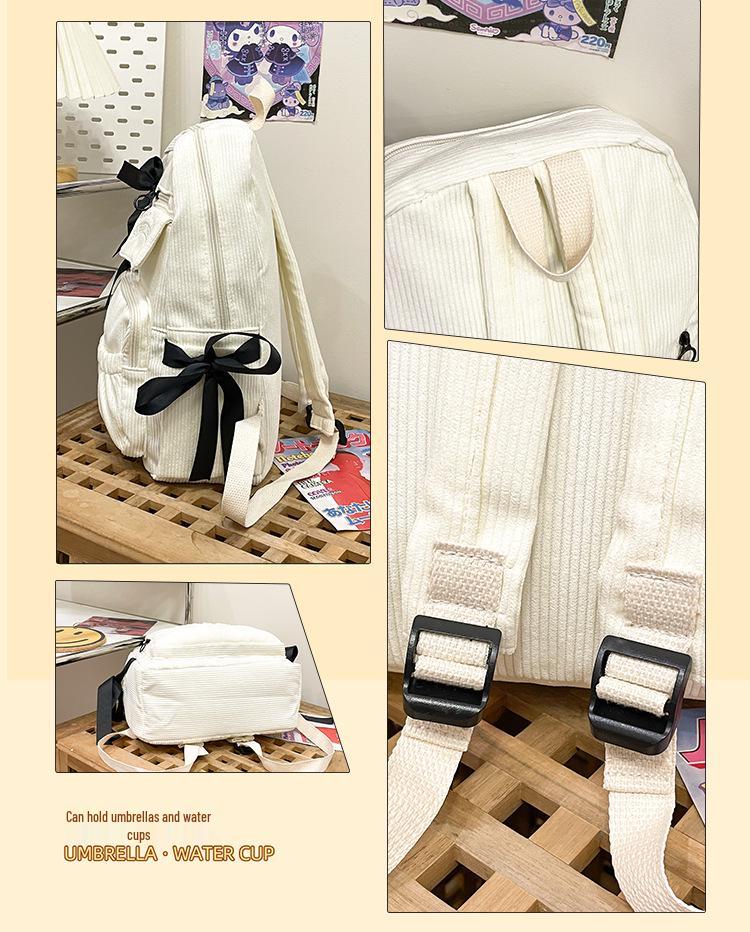 Girls' Corduroy School Backpack with Ribbon Bow - Perfect for High School and College