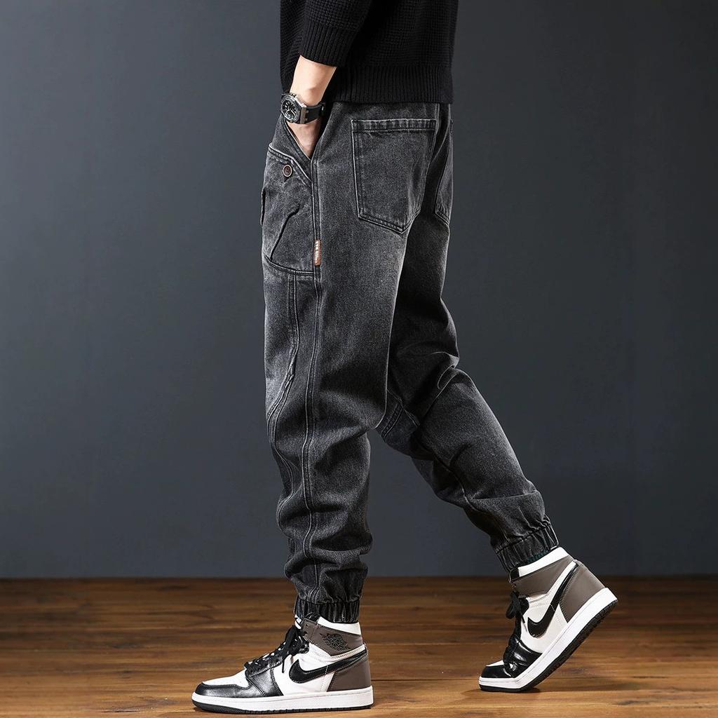 American Retro Heavy Tooling Jeans Men's Autumn New High-end Versatile Tied Feet Harlan Pants Men's Trendy Brand