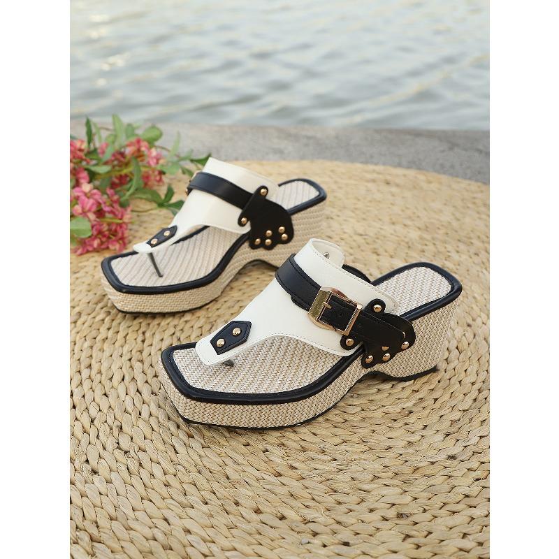 Bohemian Ethnic Women's Wedge Thick Sole Slides Platform Casual Beach Sandals