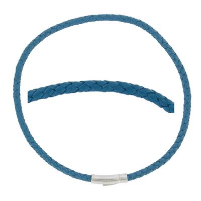 [R5093] - Braided Steel Leather Cord 'Giorgio' Silver Blue - 45 Cm 6 Mm