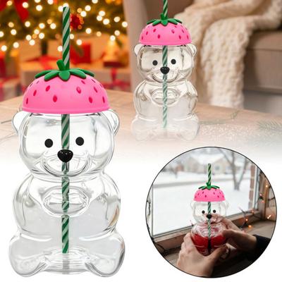 Teddybär Glas-Trinkbecher mit Strohhalm BPA-frei 580 ml Großes Fassungsvermögen Glas-Trinkbecher für kalte Getränke Behälter für selbstgemachte Getränke