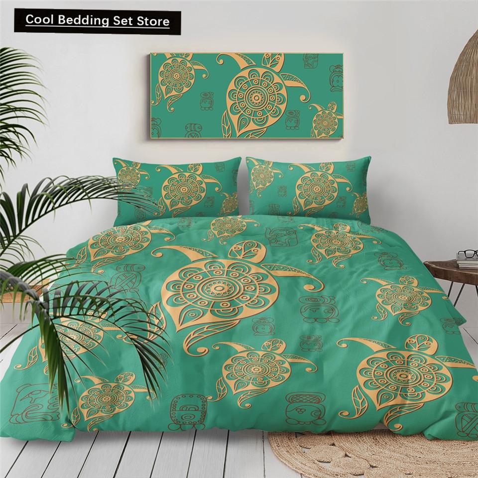 Sea Turtle Duvet Cover Set Pillow Cases Ocean Animal Turtle Bedding Set Queen King Kids Home Textiles Map Coral Soft Quilt Cover