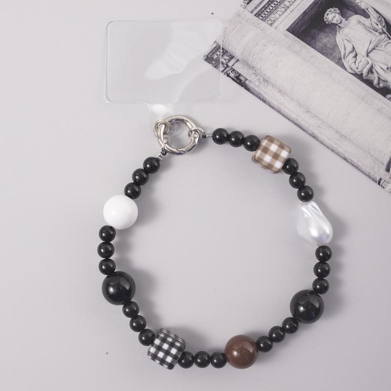 Durable Black & White Plaid Bow Wrist Strap with Buckle Chain for Phones