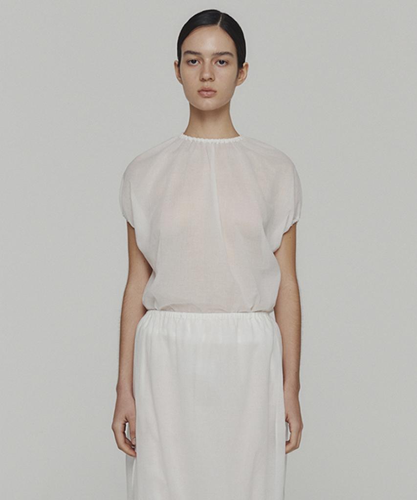 Amomento Sheer Volume Shirring Top_White
