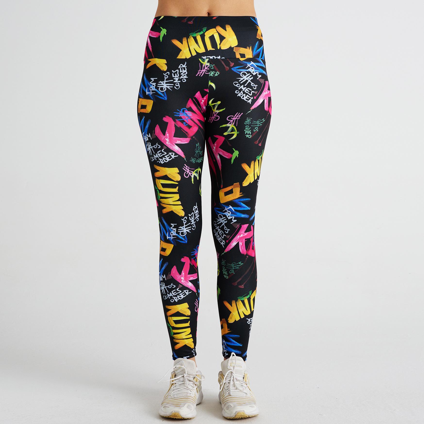 

Модные мультяшные леггинсы для йоги с принтом букв, фитнес-леггинсы с высокой талией, спортивные брюки для йоги для женщин S