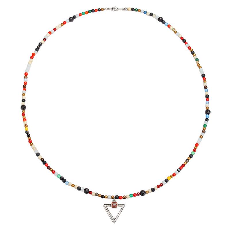 6mm Lava Stone Tiger-eye Colored Glass Beaded Necklace for Men and Women with Triangle Pendant