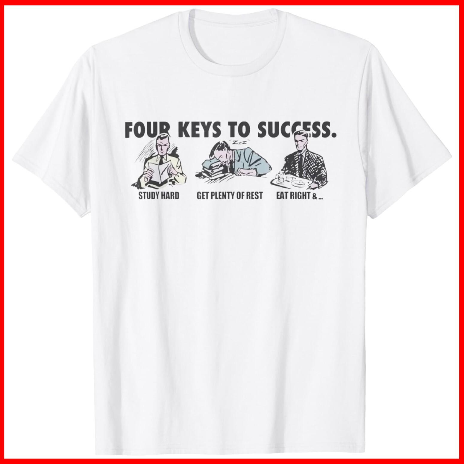 Four Keys To Success White Cotton T-Shirt S-5XL M