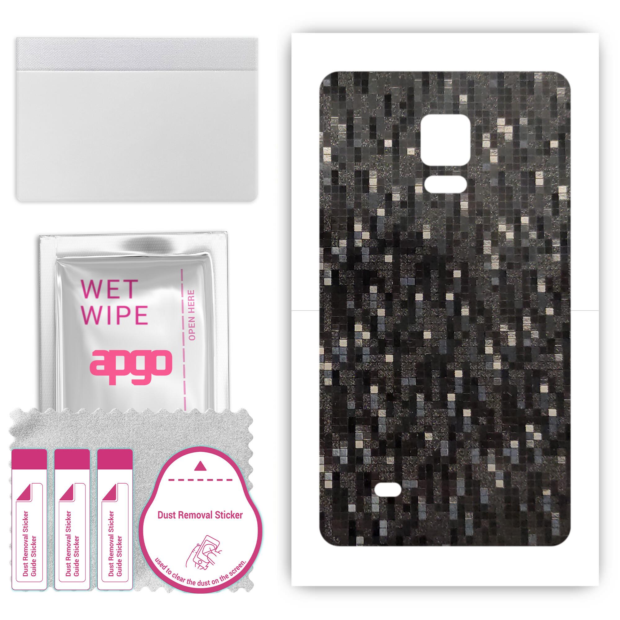 

apgo Protective Skin Sticker for the back compatible with Samsung Galaxy Note 4 N910, Wrap Film, Foil, Vinyl - Pattern Carbon Black Pixel