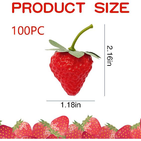 100 Pieces Fake Strawberries Fake Fruit Artificial Strawberry Kitchen Décor Plastic Strawberry Party Decorations Realistic Fake Food Lifelike for