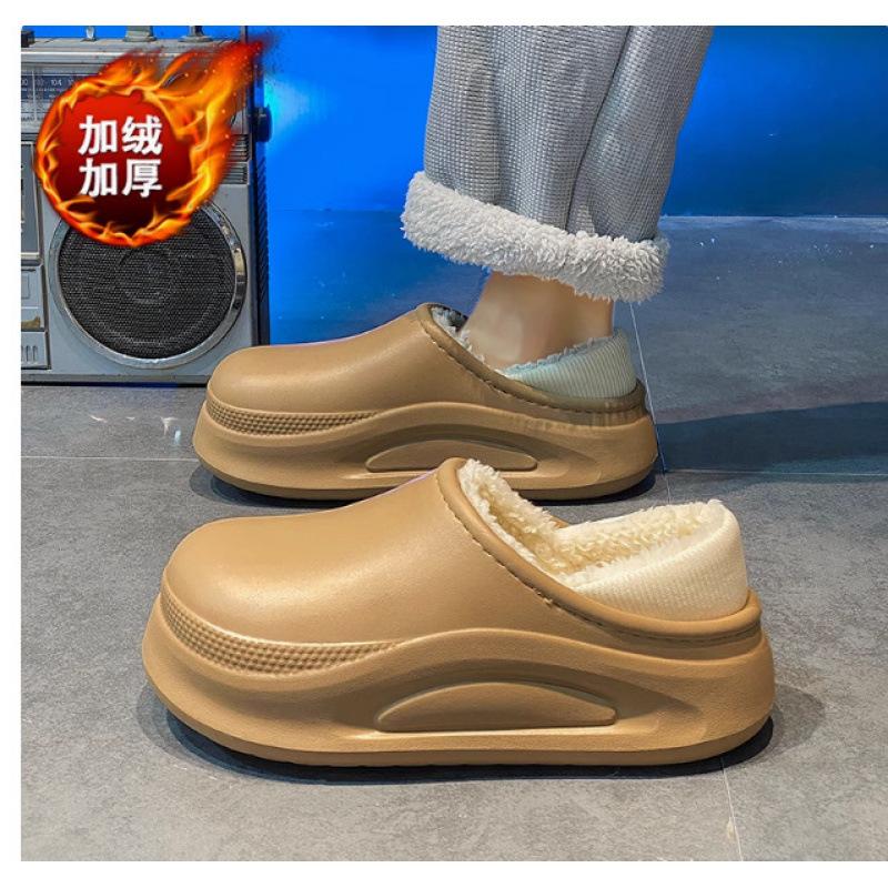 

Baotou cotton slippers men s winter velvet warm thickened cotton shoes indoor and outdoor waterproof and non-slip 44-45