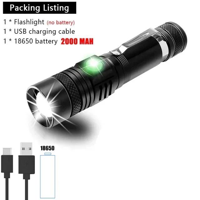 Outdoor Tactical Zoom Camping Waterproof Flash Light Aluminum Alloy Portable Torch Powerful LED Flashlight USB ReChargeable