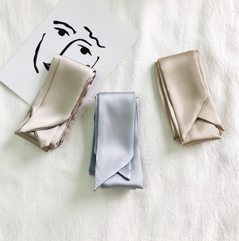 5x200cm Long Skinny Hair Scarf For Women Silky Satin Headband Cute Neckerchief Solid Colors Fashion Bag Scarves For Ladies