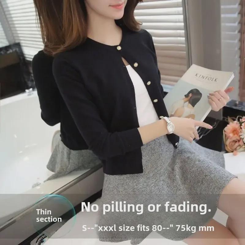 Women's Slim Round Neck Knitted Cardigan - Lightweight, Solid Color Sweater for Spring and Autumn