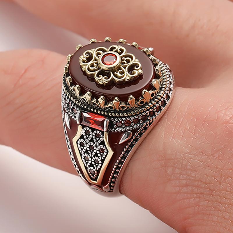 Vintage Big Oval Simulierte Zirkon Stein Ring Für Männer Frauen Antike Silber Farbe Schwarz Zirkon Ant Ring Retro Türkischen Schmuck