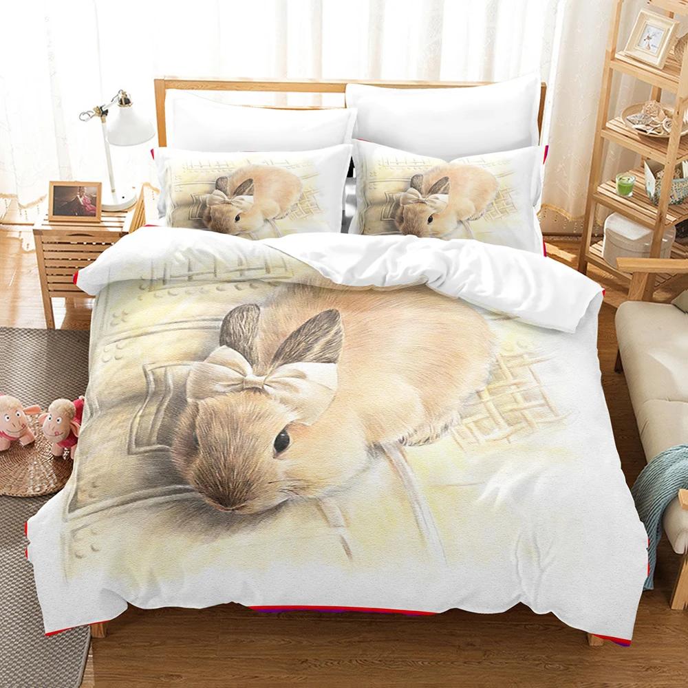 3D Print Litle Rabit Beding Soft with Soft Fabric Duvet Cover Set for Kid North America Home Textile Chinese Bed Cover Sets Pilowcases Carton New