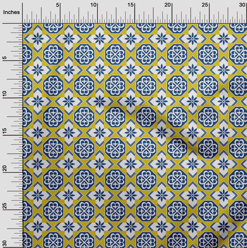 oneOone Cotton Flex Arctic Blue Fabric Floral & Tiles Moroccan Sewing Craft Projects Fabric Prints By Meter 40 Inch