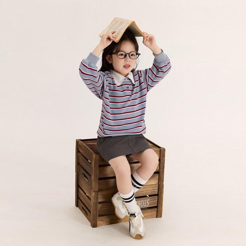 LUSON Girls' 2026 Spring Striped Sweatshirt & Skirt Set