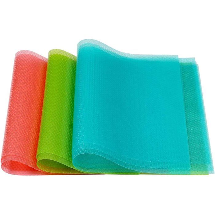 Tapis réfrigérateur lavables, lot de 9, transparents, pour étagères, tiroirs, tables, 3 rouges, 3 verts, 3 bleus, robustes