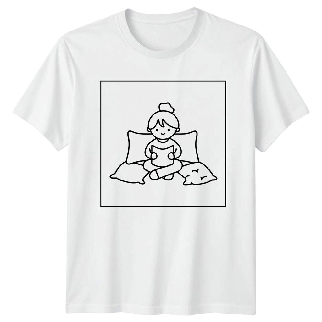 Reading Girl With Pillows Womens T-Shirt Mens Tee Graphic Unisex Top