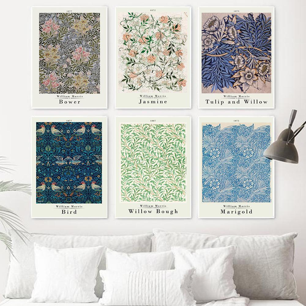 William Morris Vintage Flower Canvas Poster Jasmine Marigold Tulip Pattern Print Painting
