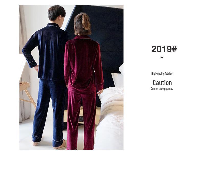 Couple's Gold Velvet Pajamas: Thin Fleece Two-Piece Set for Women & Men - Long Sleeve, Solid Color, Perfect for Spring & Autumn Homewear