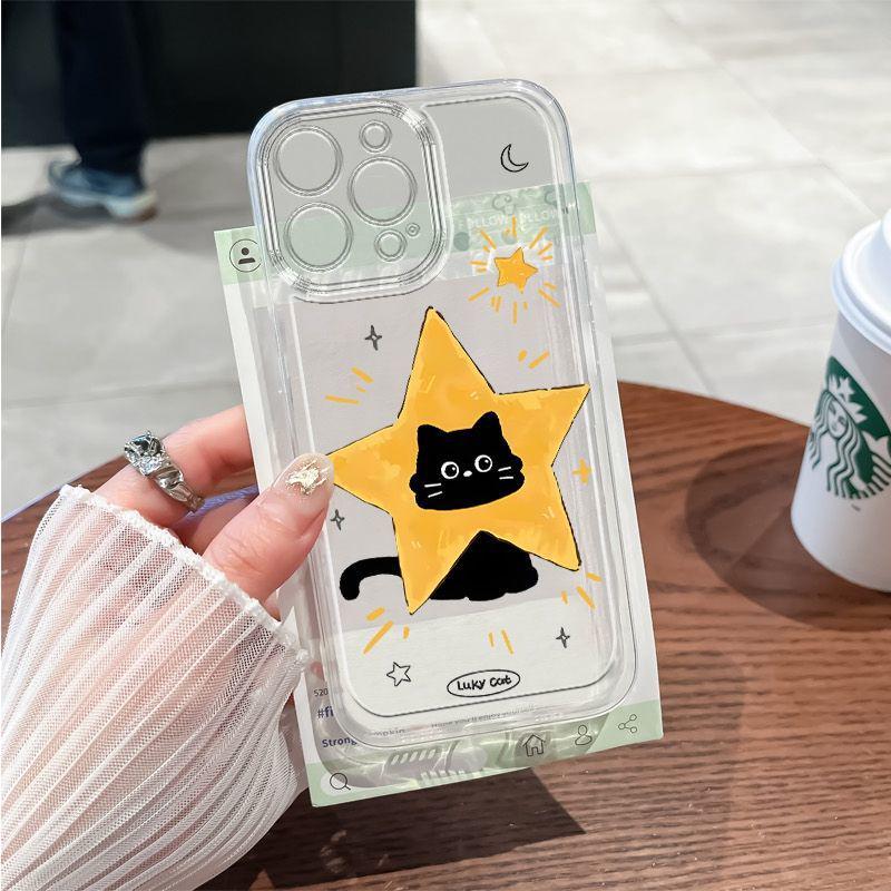 Star Black Cat Transparent Case for iPhone 12/13/14/15RO/16/17PROMAX