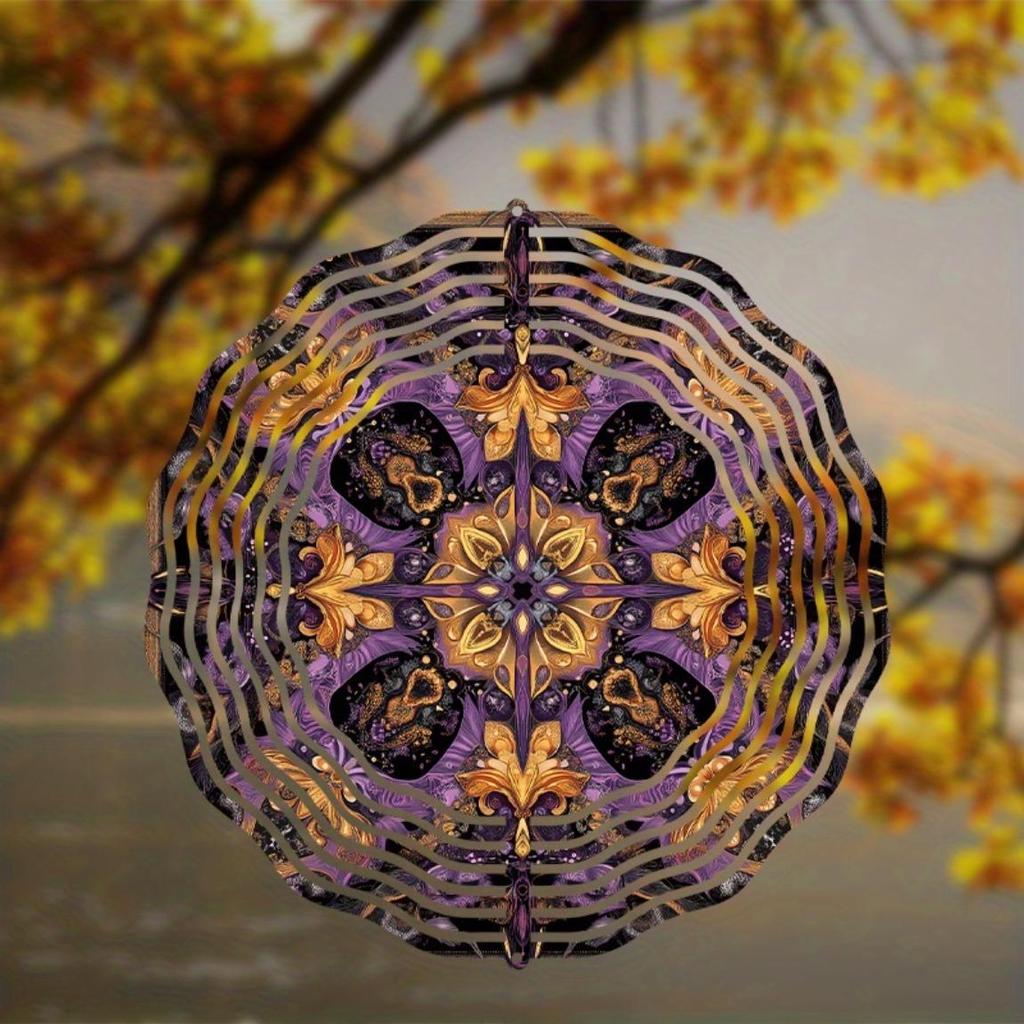 Mandala Metal Wind Spinner Hanging Garden Decor with Intricate Floral Geometric Design Outdoor Courtyard Home Decor for Holidays and Special Occasions