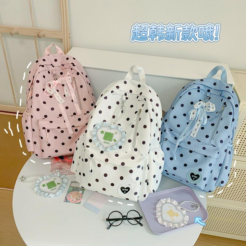 Schoolbag Korean Version of Small Fresh Polka Dot Schoolbag for Girls In Junior High School, Simple and Cute Student Backpack, High Value Fashion