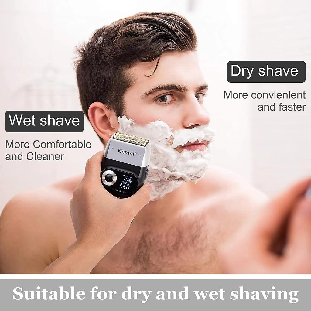 Kemei KM-2026 KM-2027 2 In 1 Rechargeable Electric Shaver LCD Reciprocating Razor For Men USB Charging Beard Trimmer