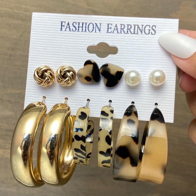 17KM Trendy Metal Pearl Stud Earrings Set for Women Vintage Gold Color Round Square Earrings Set of Earrings Gifts Jewelry