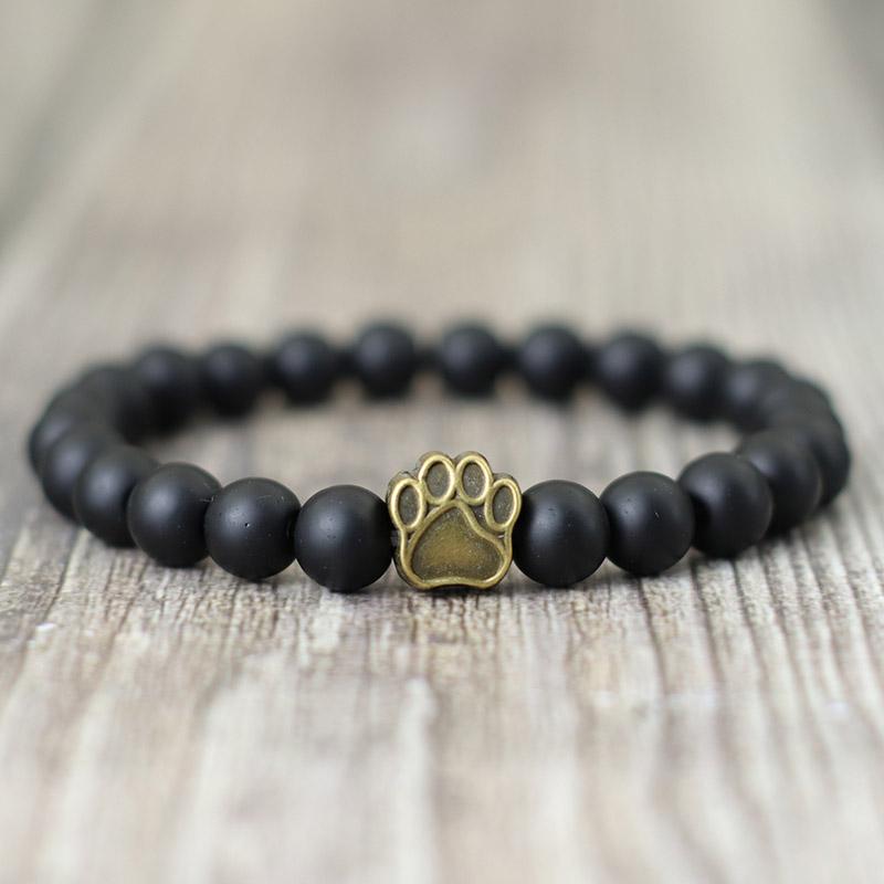 

Unique French Bulldog Dog Paw Bracelet Men Natural Lava Tiger Eyes Stone Braclet Hand Jewelry Accessories Pulseira Hombre Gift M 19.5cm 7.7Inch оникс