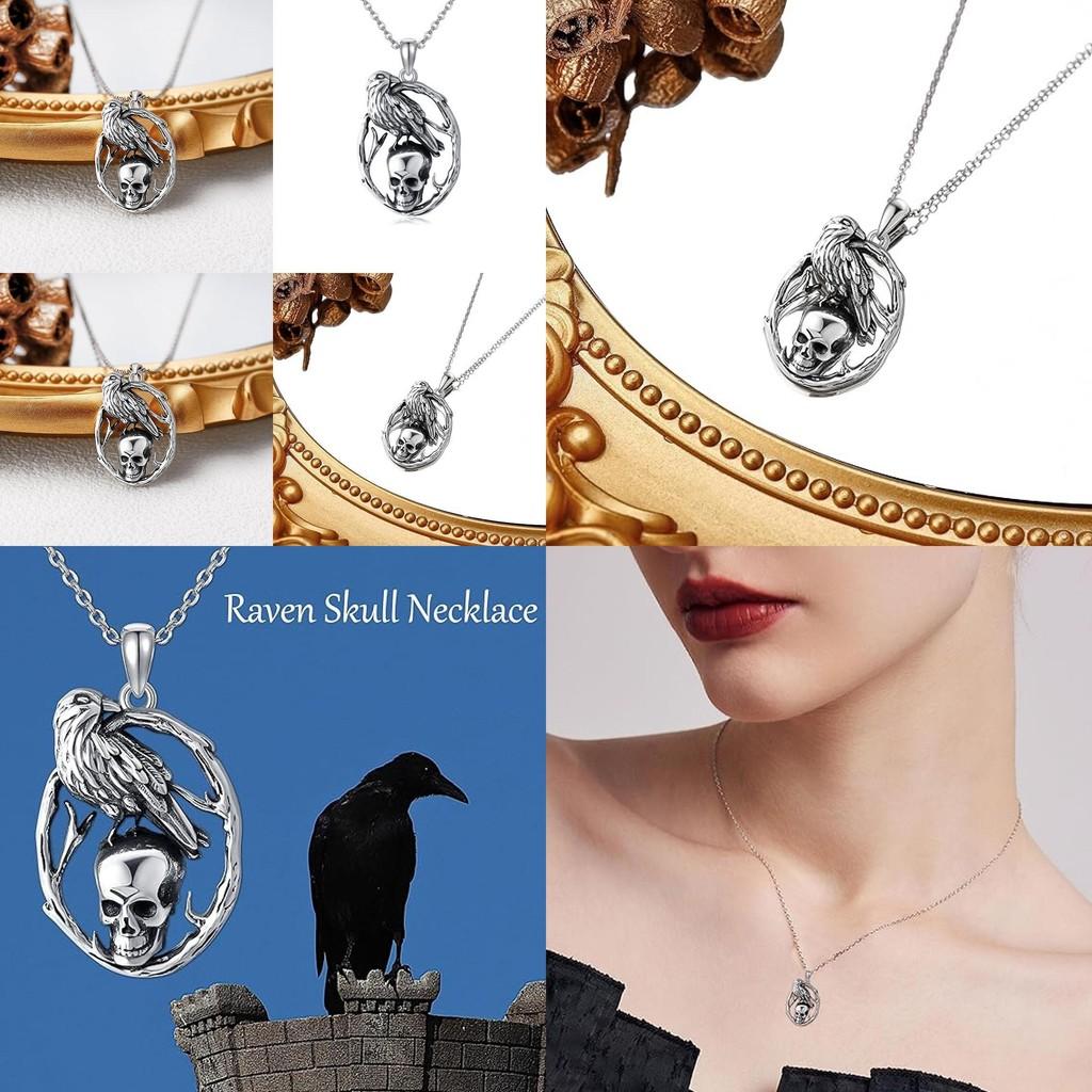 Retro Skull Pendant Necklace In Geometric Shape With Crow Shape Design For Fashion Lovers
