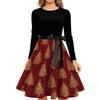 Women's Casual Christmas Print Neck Vintage Dress for Holiday Party