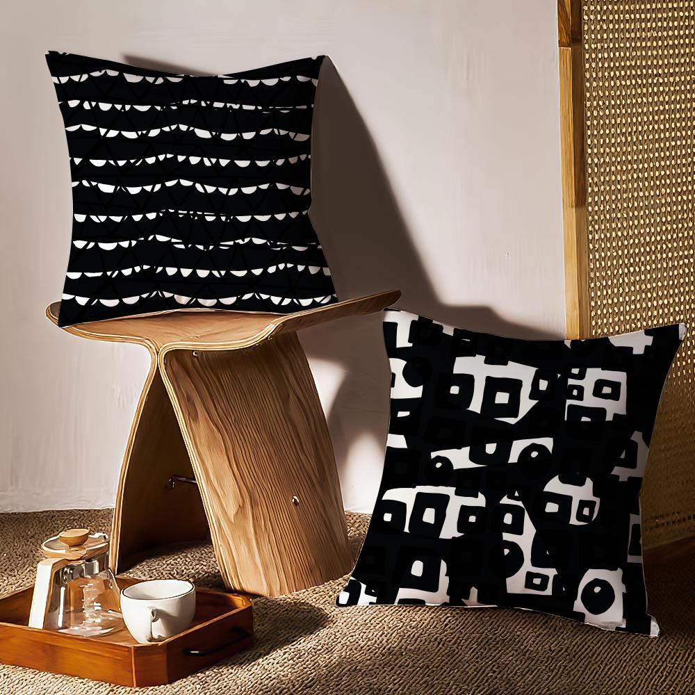 Black And White Abstract Style Cushion Cover Anti-dustmite Pillowcase Invisible Zipper Silky Short Plush Sofa Cushion Cover