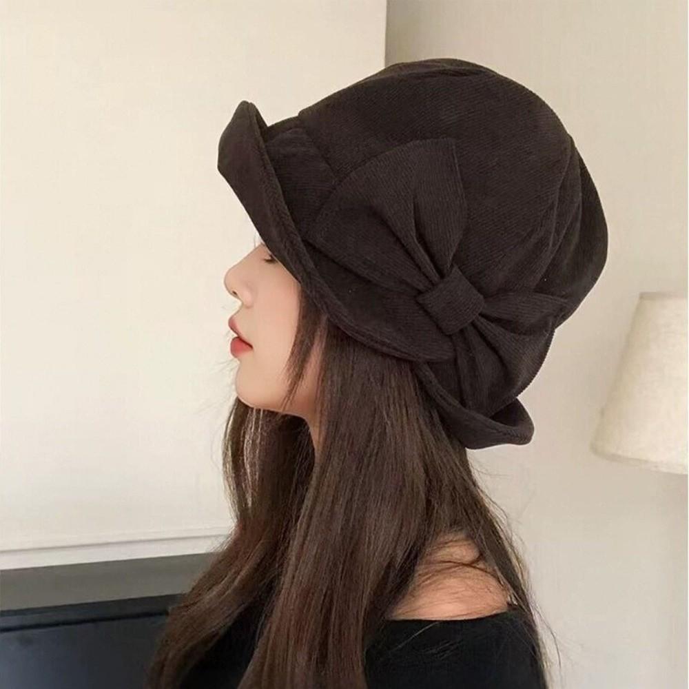 Slit Front Vintage Bucket Hat Cold Resistant Bow Bucket Hat Women's Bucket Hat  Outdoor Wear
