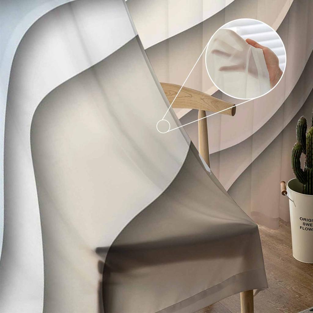 Blue Brown Gradient Geometric Abstract Sheer Window Curtains For Living Room Kitchen Children Bedroom Voile Hanging Curtain