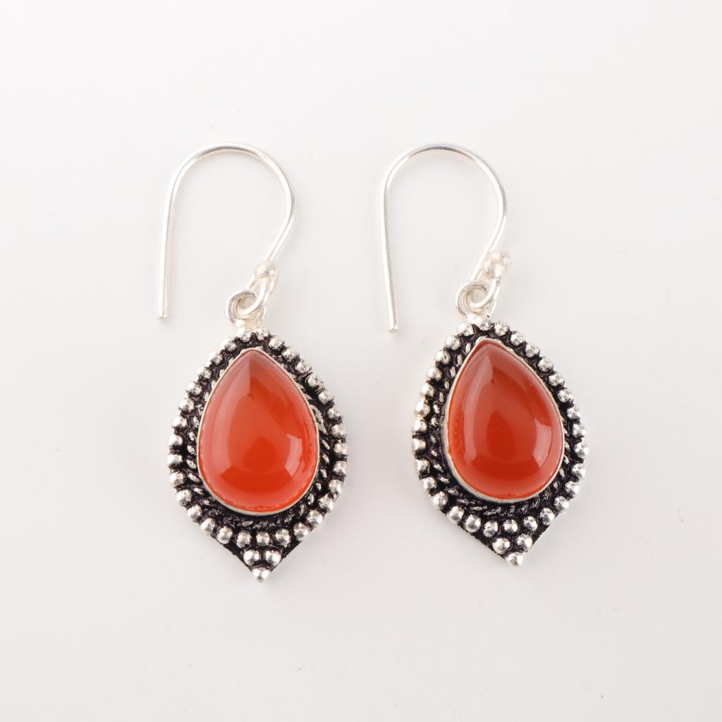 Carnelian Gemstone 925 Sterling Silver Handmade Gift Jewelry Hook Earrings 1.6" EE-164-22