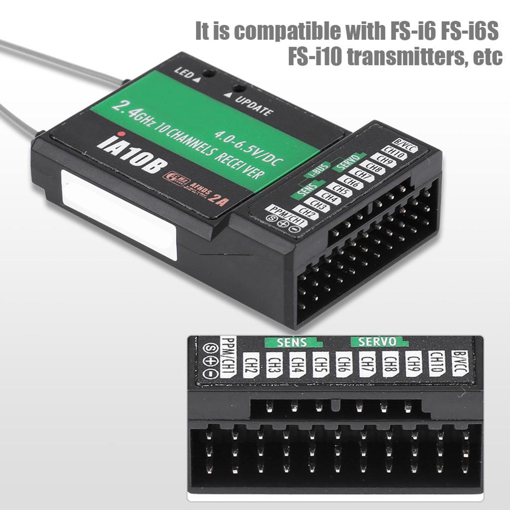 FS IA10B 2.4 Channel Receiver with PPM Output and iBus Port for RC Helicopters Drones and Airplanes