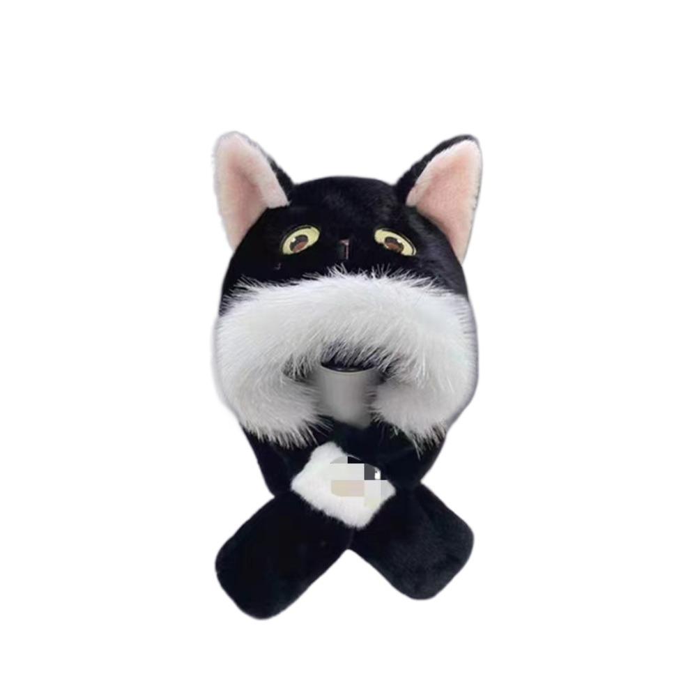 

Fox Ear Beanies Cap Windproof Ear Protection Hat Casual Integrated Scarf Hat Set Outdoor чорний