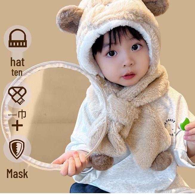 Children's Windproof Cycling Pullover Hat with Ear Muffs and Scarf for Autumn and Winter